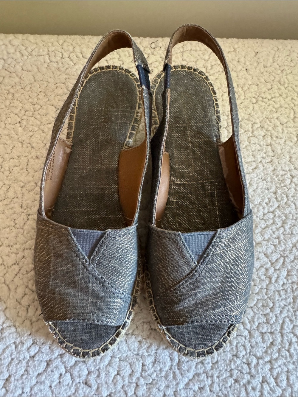Clarks Petrina Rhea Blue Linen Fabric Wedge Heel Slingback Espadrille Size 7